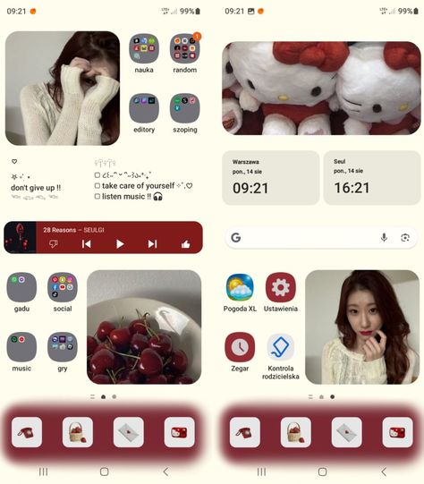 K Pop Red Wallpaper, Kpop Homescreen Layout Android, Red Homescreen Ideas, Samsung Layout Ideas, Phone Layout Samsung, Samsung Wallpaper Ideas, Phone Setup Ideas, Kpop Homescreen Ideas, Kpop Chaeryeong