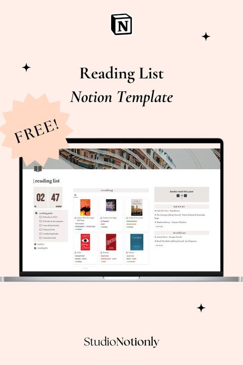 free Notion template Reading Genres, Book Wishlist, Reading Goals, Reading Tracker, Notion Template, Books Reading, Studying Inspo, Book Template, List Template