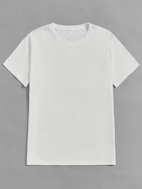 White Basics  Short Sleeve Cotton Plain  Embellished Slight Stretch Summer Men Tops Plan White Shirt, Plain Tshirt Outfit, Tshirt Polos, Plain White Tshirt, Tshirt Plain, Plain White Shirt, Plain White T Shirt, Tshirt Template, T Shirt Design Template