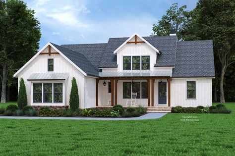 Farmhouse Cottage House Plans, Modern Farmhouse Cottage, Ranch Style House Plans, Farmhouse Style House Plans, Flex Room, Farmhouse House, Ranch Style Homes, Exterior Ideas, House Plans Farmhouse