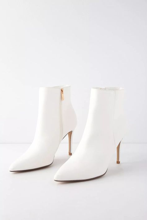 White Heels Boots, White Boots Heels, White Pointed Heels, White Heel Boots, Ankle Boots White, White Leather Boots, White Ankle Boots, High Heeled Boots, White Booties