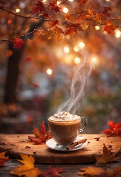 Coffee Flowers And Chocolates Morning Pics, Coffee Wallpaper, Autumn Magic, Autumn Scenes, Autumn Scenery, Autumn Coffee, Coffee Cozy, Fall Pictures, A Cup Of Coffee