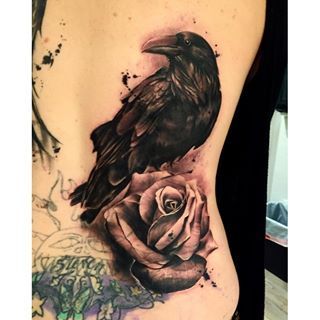 Black Crow Tattoos, Rabe Tattoo, Valkyrie Tattoo, Tattoo Hip, Crow Tattoo, Raven Tattoo, A Crow, Gothic Tattoo, Tattoo Project