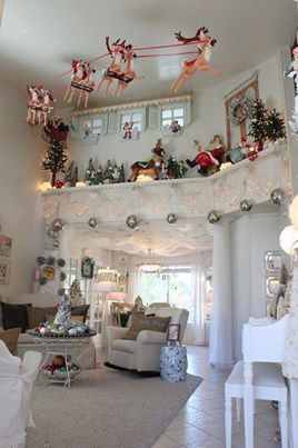 Great idea for vaulted ceiling Top Shelf Decorating Ideas, Best Christmas Lights, Christmas Villages, Indoor Christmas Decorations, Indoor Christmas, Cool Ideas, Christmas Party Decorations, Noel Christmas, Merry Little Christmas