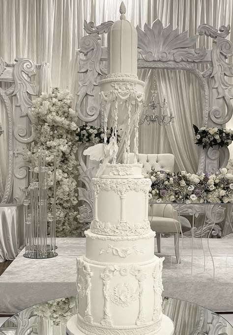 Rococo Wedding Cake, Extreme Wedding Cakes, Engagement Cake Designs, Trendy Wedding Cake, Extreme Wedding, French Wedding Cakes, Rococo Wedding, Elaborate Wedding, Tall Wedding Cakes