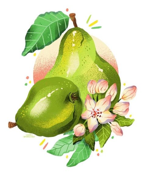 Pear Illustration, Procreate Painting, Summer Drawings, Digital Food, Water Illustration, Map Maker, Carmen Miranda, Fruits Images, Food Poster Design