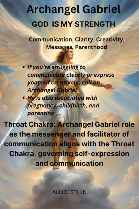 Archangel Gabriel brings clear communication, guidance and inspiration. Call on him when you need clarity or support with creative endeavors. #archangelgabriel #communication #clarity #creativity #inspiration #DivineGuidance #Parenthood Archangel Gabriel Art, Archangels Prayers, Archangel Cassiel, Arc Angels, Gabriel Archangel, Angel Meditation, Guardian Angels Prayer, Light Beings, Archangel Prayers