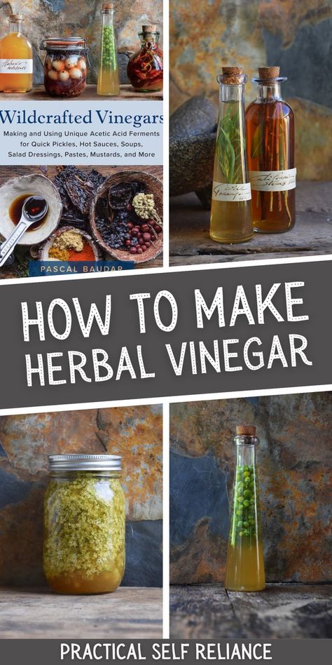 herbal infused vinegars - elderflower vinegar, pineapple weed vi vinegar, and wildcrafted vinegars book Herbal Vinegars, Herbal Vinegar, Infused Vinegars, Survival Preparedness, Herbal Remedies Recipes, Foraging Recipes, Edible Wild Plants, Seltzer Water, Fermentation Recipes