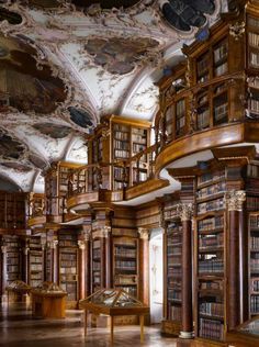 Abbey of St Gall Library, 1763. St Gallen, Switzerland. The library has many forms of decoration, including putti in niches above the cases, representing the mechanical disciplines and the fine arts.From "The Library: A World History" by Cambridge University architectural historian James Campbell and photographer Will Pryce. Photo: Will Pryce / This picture can only be used with prior permission and/or agreement of fees with Will Pryce. Quotes Reading, Live Quotes, St. Gallen, Old Libraries, Dream Library, Beautiful Library, Library Aesthetic, Reading Library, Modern Library