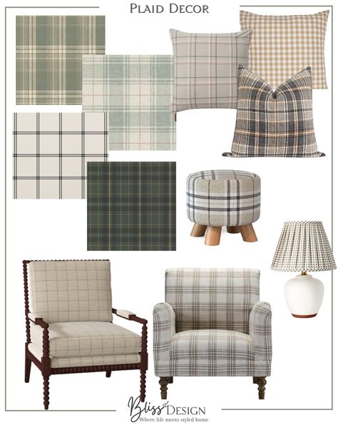 Plaid Accent Chairs, Plaid Throw Pillows Couch, Green Plaid Throw Pillows Living Room, Green Plaid Down Throw Pillow Set, Plaid Upholstry Fabric, Plaid Chair, Beacon House, Down-filled Plaid Throw Pillow Set, Plaid Decor