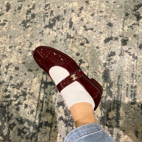 2025 Wishlist, Red Mary Jane Shoes, Burgundy Flats, Low Rise Skirt, Red Chanel, Cute Heels, Girly Shoes, Aesthetic Shoes, Slides Shoes