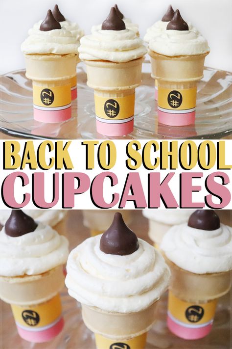 Back To School Desserts, Back To School Cupcakes, School Desserts, How To Make Cupcake, Cute Treats, School Cupcakes, Fluffy Frosting, Cupcake Cones, School Cake