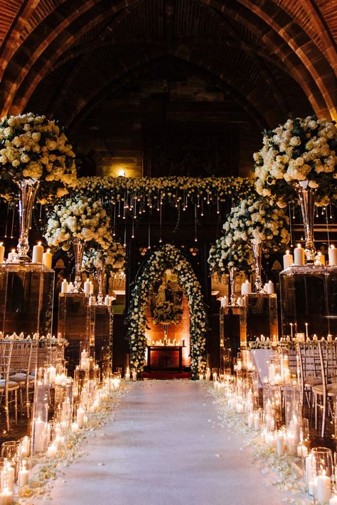 Castle Great Hall, Peckforton Castle, Asian Wedding Decor, Black And White Wedding Theme, New Year's Eve Wedding, Easy Weddings, Snow Falls, Church Wedding Decorations, White Wedding Theme