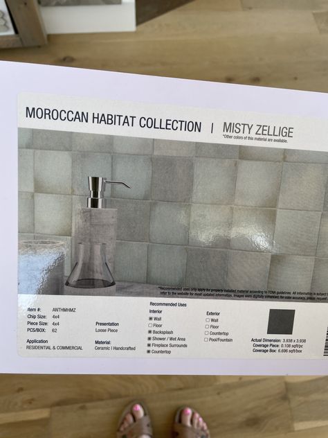 Anthology tile Moroccan Habitat. Misty zellige Anthology Tile, Tile Moroccan, Pool Fountain, Beautiful Tile, Fireplace Surrounds, Design Tips, Porcelain Tile, Color Trends, Wall Tiles