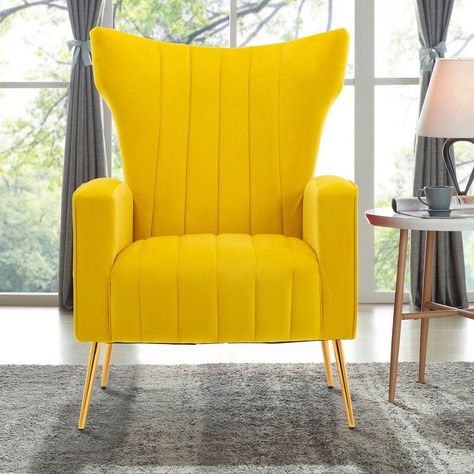 Everly Quinn Perla Wingback Chair | Wayfair Chair With Table, Velvet Wingback Chair, Velvet Accent Chair, Velvet Accents, Lean On, Gold Legs, Living Room Accents, Arm Chairs Living Room, Wing Chair