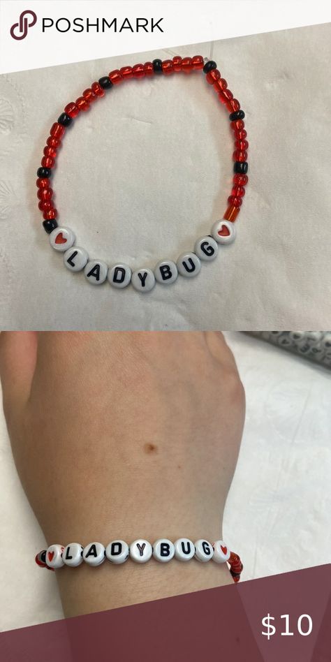 Handmade ladybug themed bracelet🐞 Miraculous Ladybug Bracelet Diy, Miraculous Bracelet Ideas, Miraculous Ladybug Bracelet, Miraculous Bracelet, Ladybug Bracelet, Miraculous Ladybug And Cat Noir, Word Bracelets, Small Bead Bracelet, Ladybug And Cat Noir