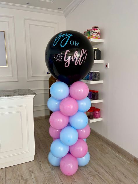 Gender Reveal Balloon Columns, Gender Reveal Ideas Balloons, Gender Reveal Balloon Ideas, Balloon Gender Reveal Ideas, Gender Reveal On A Budget, Gender Reveal Deco, Indoor Gender Reveal Ideas, Small Gender Reveal Ideas, Gender Reveal Balloon Arch