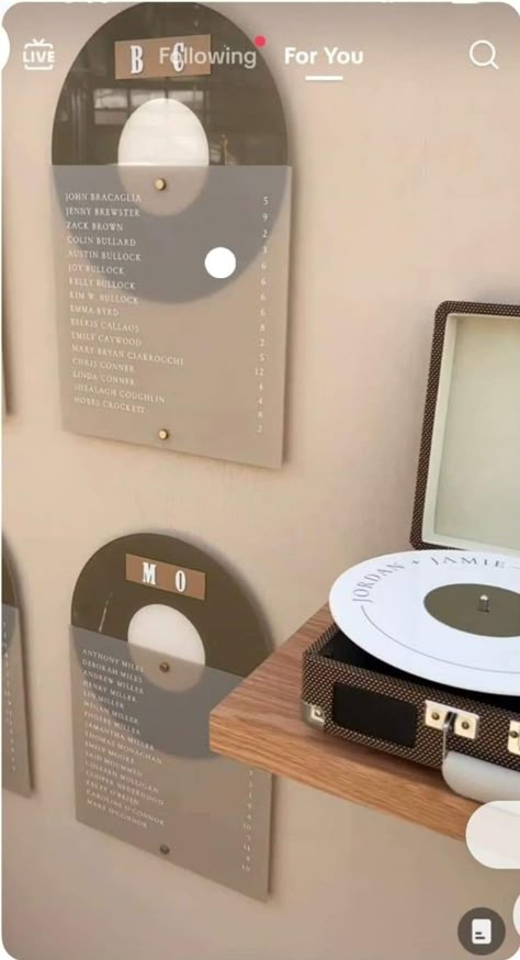 Record Wall Wedding, Seating Chart Wedding Fun, Retro Seating Chart, Vinyl Record Seating Chart, Record Seating Chart Wedding, Record Seating Chart, Tea Party Birthday Ideas, Wedding Seating Chart Display, Seating Chart Display