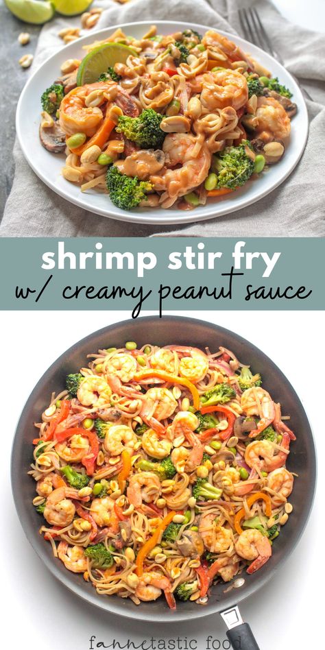 Shrimp Noodle Stir Fry, Stir Fry With Shrimp, Stir Fry With Peanut Sauce, Peanut Sauce Stir Fry, Shrimp Rice Noodles, Stir Fry Noodles Recipe, Brown Rice Noodles, Prawn Stir Fry, Stir Fry Shrimp Recipes