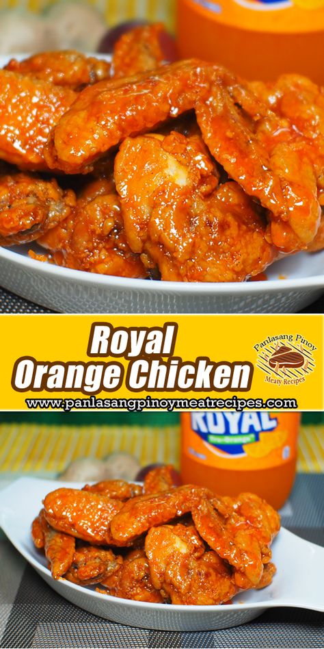 Royal Orange Chicken is a delectable fusion of crispy fried chicken coated in a sweet and tangy Royal Tru Orange soda syrup. #RoyalOrangeChicken Chicken Wings Cooked In Orange Juice, Orange Chicken Wings, Crispy Fried Chicken Wings, Orange Juice Recipes, Soda Syrup, Fried Chicken Wings, Crispy Fried Chicken, Orange Soda, Chicken Wing