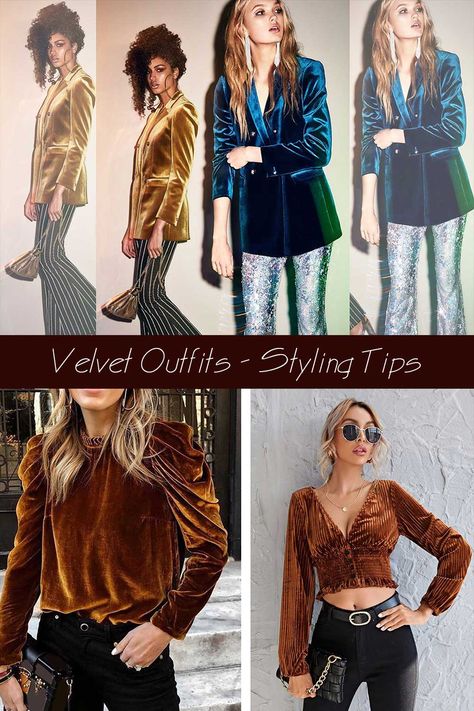 Velvet Outfits & Velvet Clothes Styling Tips Velvet New Years Eve Outfit, Brown Velvet Outfit, Velour Top Outfit, Velvet Turtleneck Outfit, Velvet Shorts Outfit, Velvet Shirt Outfit, Velvet Outfits, Velvet Dresses Outfit, Velvet Outfit