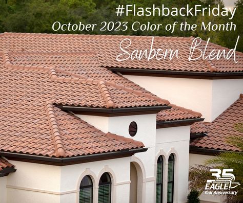 Let's kick it back to October 2023 for this month's #FlashbackFriday featuring 3603 Sanborn Blend* in our Capistrano profile! A stunning fusion of terracotta and brownish tan with black streaking, this Mediterranean-influenced concrete roof tile is truly dazzling. Offered exclusively in one silhouette, the enticing barrel waves of this exquisite crown will create gorgeous visual appeal on any residential or commercial structure. 

*Availability varies by region. Terracotta Roof House, Concrete Roof Tiles, Terracotta Roof Tiles, House Flip, Color Of The Month, Terracotta Roof, Mediterranean Villa, Round Tiles, 2023 Color