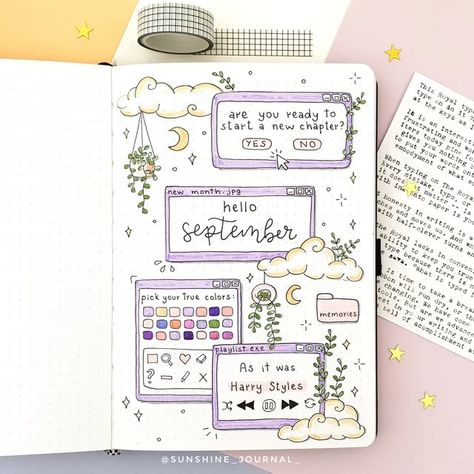 Bullet Journal September, Dreamy Clouds, September Themes, Bullet Journal Work, Sakura Pigma Micron, Bullet Journal Month, Bullet Journal Page, Bullet Journal Ideas Templates, Creating A Bullet Journal