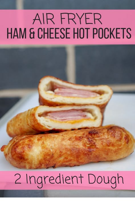 Air Fryer Ham & Cheese Hot Pockets (with 2 Ingredient Dough!) via @ericaeckman Air Fryer Ham, Air Fryer Recipes Potatoes, Two Ingredient Dough, 2 Ingredient Dough, Air Fryer Foods, Food Air Fryer, Air Fryer Food, Air Fryer Ideas, Two Ingredient