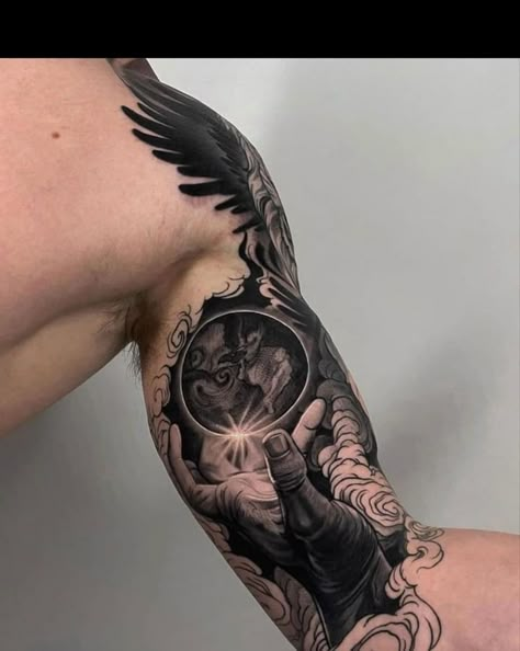 Inside Bicep Tattoo, Inside Of Arm Tattoo, Mens Body Tattoos, Half Sleeve Tattoos Forearm, Masculine Tattoos, Inner Bicep Tattoo, Black Art Tattoo, Torso Tattoos, Cool Chest Tattoos