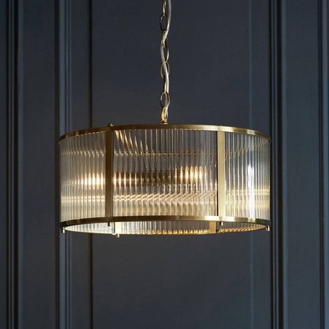 Reeded Glass Chandelier, Light Fittings Hallway, Ribbed Glass Lamp, Fluted Glass Chandelier, Brass Bedroom Lighting, Reeded Glass Pendant Light, Fluted Glass Pendant Light, Hallway Pendant Lights, Hallway Pendant Light