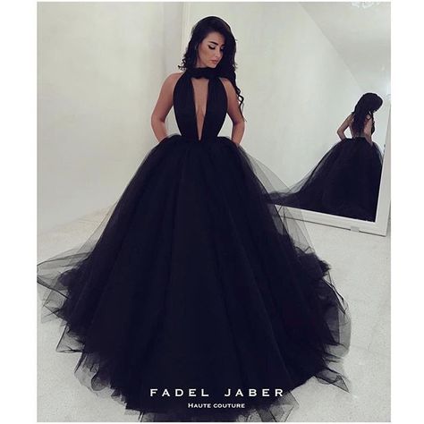 black sexy dress from maison FADEL JABER Black Tulle Prom Dress, Black Ball Gown, Prom Dresses 2017, V Neck Prom Dresses, Tulle Ball Gown, Backless Prom Dresses, Black Prom, Black Tulle, Black Evening Dresses