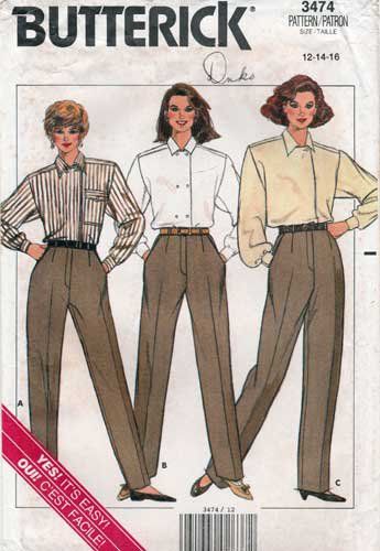 Butterick 3474 Women's Straight Leg Pants, Trousers, UNCUT Sewing Pattern, Misses Size 12-14-16 Womens Straight Leg Pants, Women's Sewing Pattern, Pants Sewing, Pants Sewing Pattern, Butterick Pattern, Butterick Sewing Pattern, Sewing Pattern Sizes, Vintage Pants, Pants Pattern