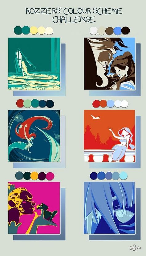 One Color Challenge Art, Color Palette Art Challenge, Beast Beauty And The Beast, Belle And The Beast, Kida Atlantis, Tiana And Naveen, Color Theory Art, Jasmine Aladdin, Rapunzel Tangled