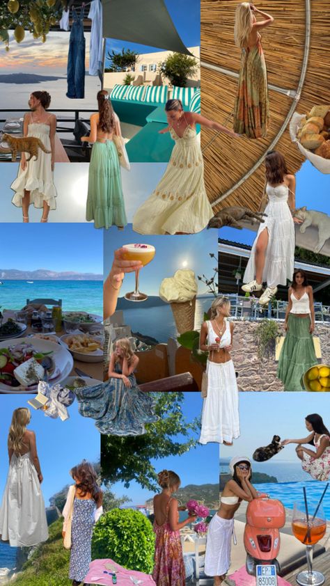 Greece summer aesthetic #summer #inspo #outfits #outfitinspo #photoinspo #aesthetic #greece #cute #sunny #vacation #summervacation Greece Summer Aesthetic, Greece Vacation Outfit, Summer Inspo Outfits, Mamma Mia Vibes, Mia Vibes, Aesthetic Greece, Spain Holiday, Beach Vacation Packing List, Beach Vacation Packing