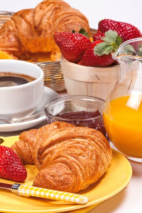 Continental breakfast. Fresh croissants with coffee, orange juice. jam and straw , #affiliate, #Fresh, #croissants, #Continental, #breakfast, #coffee #ad Living On A Dime, Easy Juice Recipes, Easy Brunch Recipes, French Breakfast, Mothers Day Breakfast, Mothers Day Brunch, Weekend Breakfast, Continental Breakfast, How To Make Breakfast