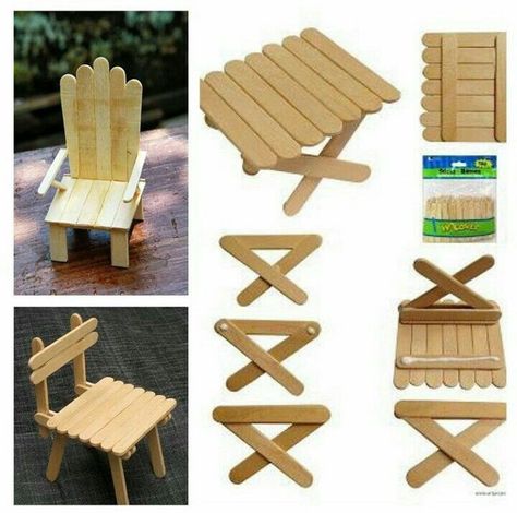 Popsicle Stick Crafts House, Popsicle Stick Houses, Diy Popsicle Stick Crafts, Sticks Furniture, Diy Popsicle, Popsicle Crafts, Doll Furniture Diy, Fairy Garden Crafts, Diy Barbie Furniture