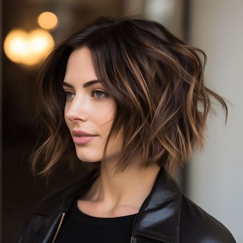 Short Hairstyle Women Round Face 2024, Dark Lob, Reddish Highlights, Dark Brown Hair Color Ideas, Brown Bob Hair, Short Dark Brown Hair, Short Brunette Hair, Brown Hair Color Ideas, Short Hair Highlights