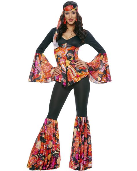 60s Groove Womens Costume The 60s were known for their wild floral prints. These bold patterns were essential to the flower children who wore them. The Wome Disco Costume Diy, 70s Disco Costume, Disco Party Outfit, 70s Fashion Disco, 70s Costume, Disco Costume, Moda Hippie, Outfit Essentials, Disco Fashion