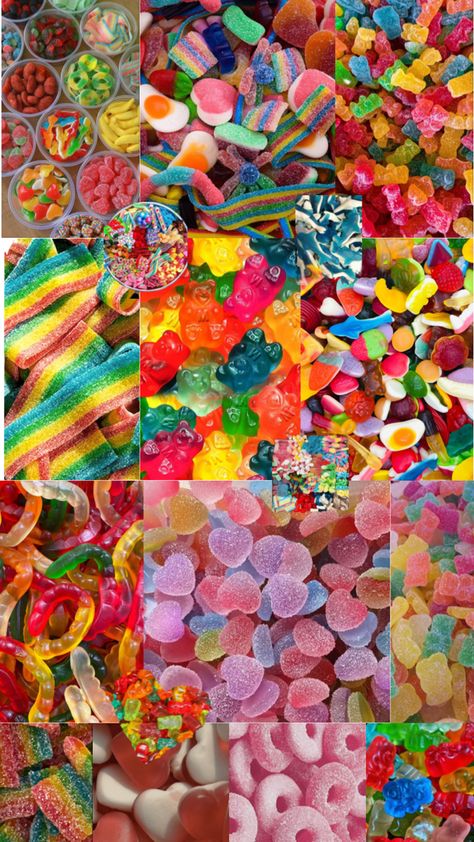 Candy Collage, Aesthetic Candy Pictures, Sour Gummy Candy Aesthetic, Collage, Candy