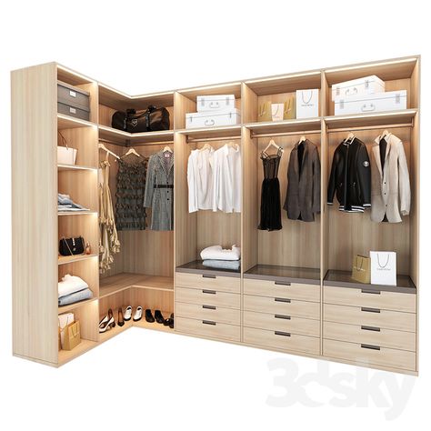 3d models: Wardrobe & Display cabinets - Dressing room_7 Dressing Room Cabinets, Beige Dressing Room, Dressing Room Plan, Dressing Room Layout, Wood Dressing Room, Wardrobe Cabinet Design, Small Dressing Room Ideas, Dressing Angle, Aesthetic Home Design