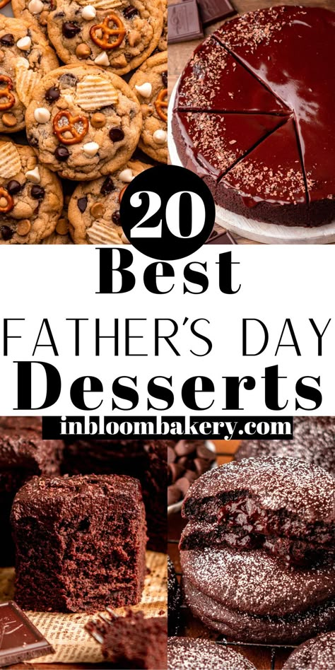 Tell dad you love him with a delicious baked treat! Here's a list of 20 best Father's Day desserts to bake for dad this year Dessert Recipes For Fathers Day, Healthy Fathers Day Dessert, Dessert For Father's Day, Easy Father's Day Dessert, Father’s Day Desserts Chocolate, Fathers Day Baked Goods Ideas, Father Day Desserts, Fathers Day Desserts Recipes, Father's Day Dessert Ideas