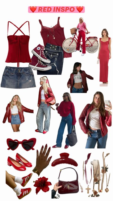 #❤️ #red #outfit #aesthetic #redvibes Cute Red Outfits Aesthetic, Red Theme Outfit, Girl In Red Concert Outfit, Red Outfits Aesthetic, Red Aesthetic Outfit, Red Outfit Aesthetic, Girly Aesthetic Outfit, Red Top Outfit, Rush Outfits