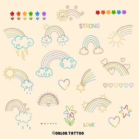 rainbow flash! 🌈 all available for handpoke happy pride month :) happy to edit the designs slightly for you, just ask, and can do different colour combos too :) I can also do other words in this font and rainbow coloured I always do deals when you book more than one in a session. weekends and evenings available too message me or use my booking form to book! @harmlesstattoo Braintree, Essex #rainbowtattoo #handpoketattoo #stickandpoke #sticknpoke #handpoke #smalltattoo #pride #pridemont... Lesbian Tattoo Flash Sheet, Pride Tattoo Flash, Rainbow Tattoo, Colour Tattoos, Pride Tattoo, Planner Doodles, Flash Designs, Rainbow Tattoos, Flash Sheets