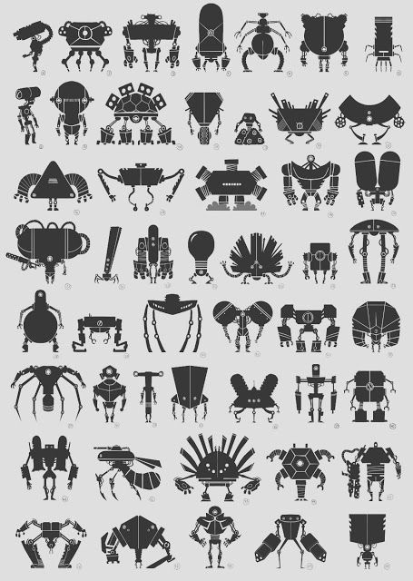 Paul Cousin: Robots Drawing Resources, Types Of Robots, Cars Illustration, Robot Design Sketch, Robot Cartoon, Robot Concept, Robot Illustration, Arte Robot, Character Design Sketches