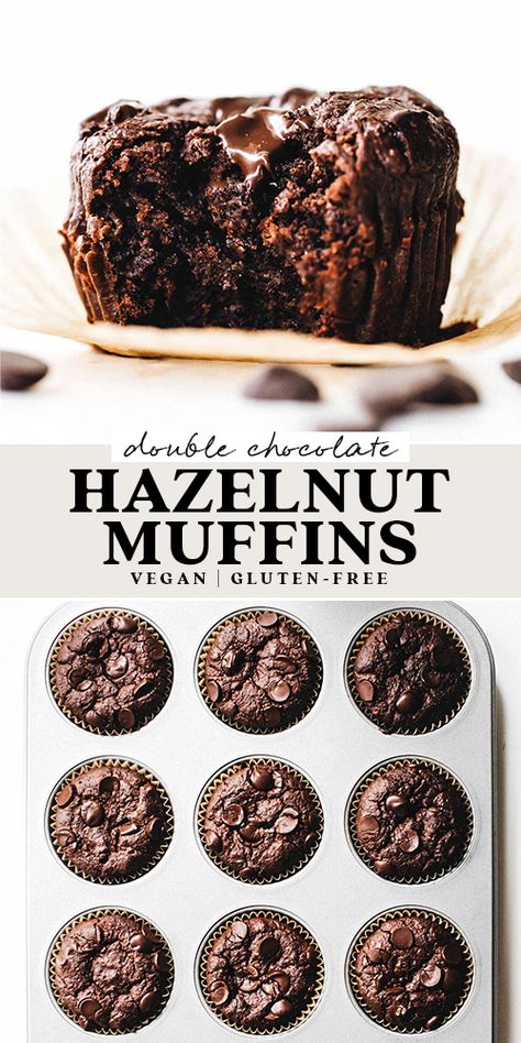 Hazelnut Recipes Healthy, Healthy Hazelnut Dessert, Hazelnut Desserts, Vegan Chocolate Muffins Moist, Muffins With Oats, Gluten Free Vegan Chocolate Muffins, Hazelnut Muffins, Cacao Coffee, Vegan Chocolate Protein Muffins