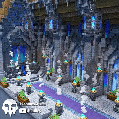 Minecraft Sky Kingdom, Blue Builds Minecraft, Minecraft Magical Castle, Mermaid Castle Minecraft, Minecraft Ethereal, Minecraft Kingdom Builds, Minecraft Fantasy House Interior, Minecraft Snowy Castle, Minecraft Barrel Storage Ideas