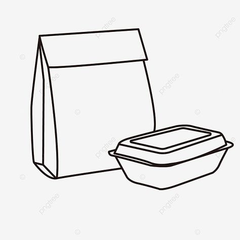 Pastry Bag Drawing, Lunch Box Illustration, Lunch Box Drawing, Paper Bag Illustration, Paper Bag Drawing, Lunch Drawing, Food Paper Bag, Peta Pikiran, Box Drawing