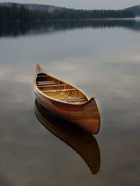 Classic Wood - Langford Canoe - Let the Journey Begin Canoe Aesthetic, Mossy Cottage, Canoe On Lake, Canadian Canoe, Eastern White Cedar, Wood Canoe, Wooden Canoe, Hand Made Wood, Matte Paint