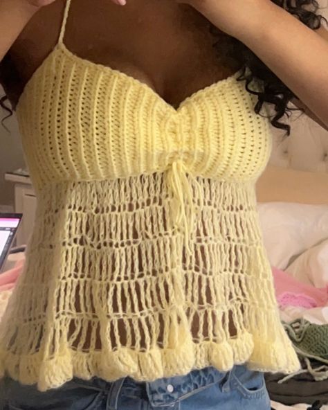 pink or yellow? 💗💛 The tutorial for this crochet babydoll top is finally posted on my YouTube channel, linked in my b!o 💕 For everyone who’s been waiting: thank you so so so much for your patience! I really can’t wait to see you all make it 🫶🏾 #crochet #crocheting #knit #knitting #crochetdesigner #yarn #fashiondesigner #machineknitting #handmade Crochet Babydoll Top, Crochet Top Pattern Free, Top Pattern Free, Crochet Babydoll, Crochet Shirts, Crochet Gift Ideas, Crochet Blouses, Granny Square Crochet Patterns Free, Crochet Clothing And Accessories