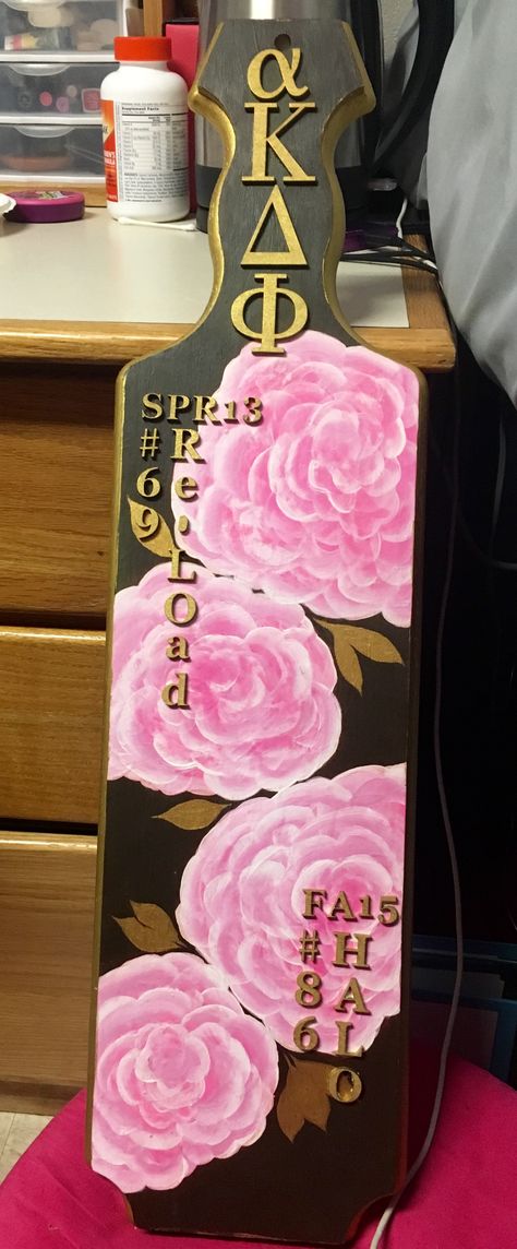 sorority paddle | floral | peonies | akdphi Paddle Sorority Big, Big Little Paddles, Greek Paddles, Delta Zeta Sorority, Phi Sigma Sigma, Sorority Paddles, Sorority Canvas, Delta Phi Epsilon, Sorority Big Little